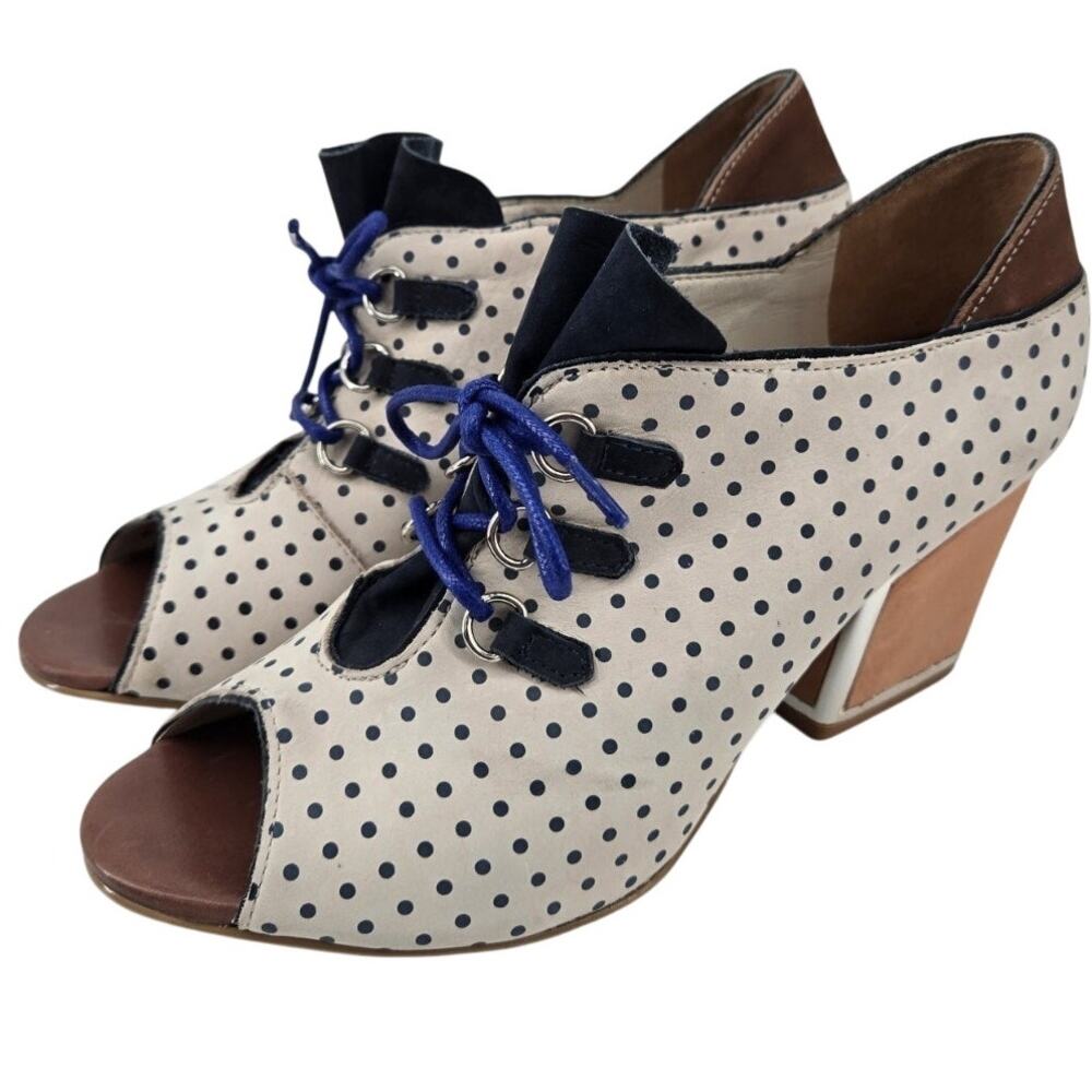 Klub Nico Anthropologie Robyn Rockabilly Pinup Peep Toe Polka Dot Heels Sz 8
